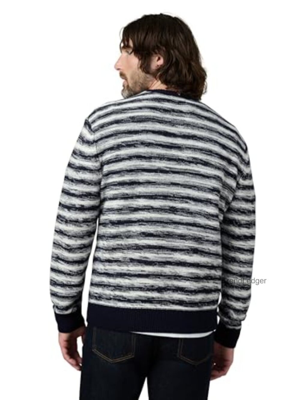 Men's Crewneck Knit Pullover Sweater Relaxed Fit Long Sleeve Wool Cashmere Blend - Picture 4 of 7